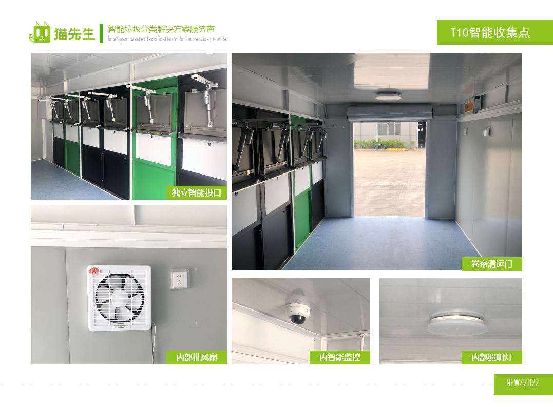 貓先生智能垃圾分類房，定時(shí)定點(diǎn)垃圾收集站 ，垃圾房內(nèi)部配置